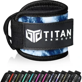 Titan Armour® Single Ankle Straps for Cable Machines | Gym Cuffs w/Heavy-Duty Steel Double D-Rings & Adjustable Strap | Lower Body Workouts Inc. Leg Curl & Glute Kickback (Blue Tie Dye)