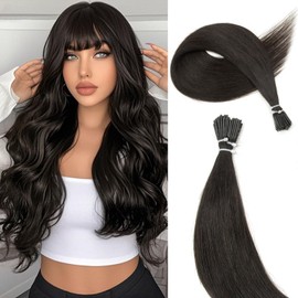 Boymia Extensiones De Cabello Humano Real Con Punta I, 55 Cm, N.° 1B, Color Negro Natural, 50 Hebras, Extensiones De Cabello Natural Con Punta I, Fusión En Frío, Cabello Liso.