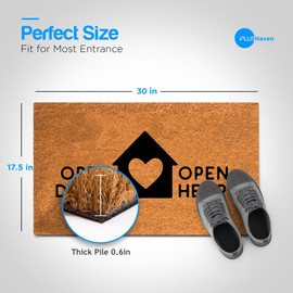 PLUS Haven Coco Coir Home Entrance Door Mat – 17.5" x 30" (Open Door Open Heart)