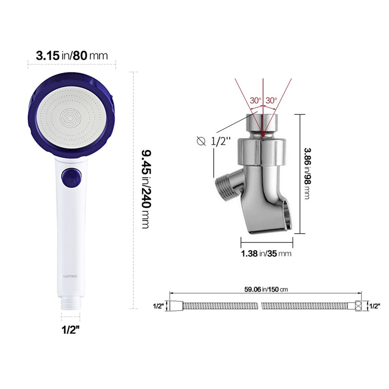 KAIYING High Pressure Handheld Shower Head with ON/OFF Pause Switch,