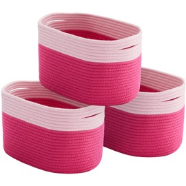 KALLAX Pink Storage Bins Basket for Organizing, Girl Gift Basket Empty, 13"x9"x8.3", Cotton Rope Woven Baskets for Storage, Decorative Storage Baskets for Shelves-3Packs (Light Pink/Hot Pink)