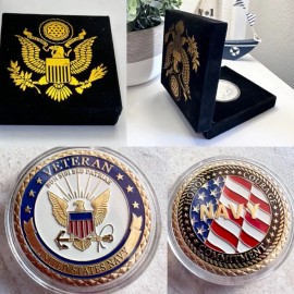U S NAVY VETERAN Challenge Coin with velvet Presentation Box