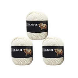 3 Balls Thick Yak Wool Yarn Soft Cashmere Thread Knitting Worsted Blended Crochet Yarn for DIY Sweater Scarf Gloves - 300g (Cream White)