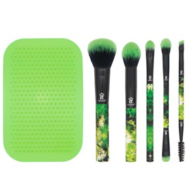MODA Neon Green Tie Dye 6pc Makeup Brush Kit – Face & Eye Brush Set with Scrubby – Vegan & Travel-Friendly