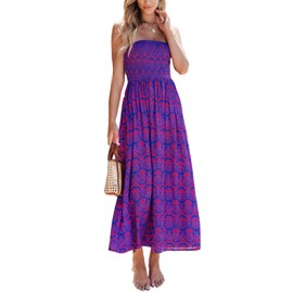 CUPSHE Women's Tube Beach Dress Boho Straight Neck Strapless Smocked Bodice Maxi Casual Summer Dresses, Purple S