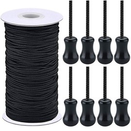 SAYAYA 109 Yards Braided Nylon Lift Shade Cord with 8 Pack Wood Cord Knobs, 1.8 mm (Black)