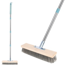 XTDMJ Heavy Duty Wire Broom with Telescopic Handle(51in), Stiff Steel Bristle Brush 11.8in Wire Garden Broom Head Garden Brush, Yard Brush Heavy Duty Outdoor for Removing Weed Moss Algae