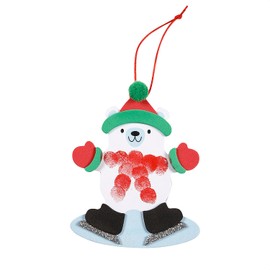 Fun Express 3 1/2" x 4 1/2" Thumbprint Polar Bear in Snow Gear Ornament Craft Kit - Makes 12