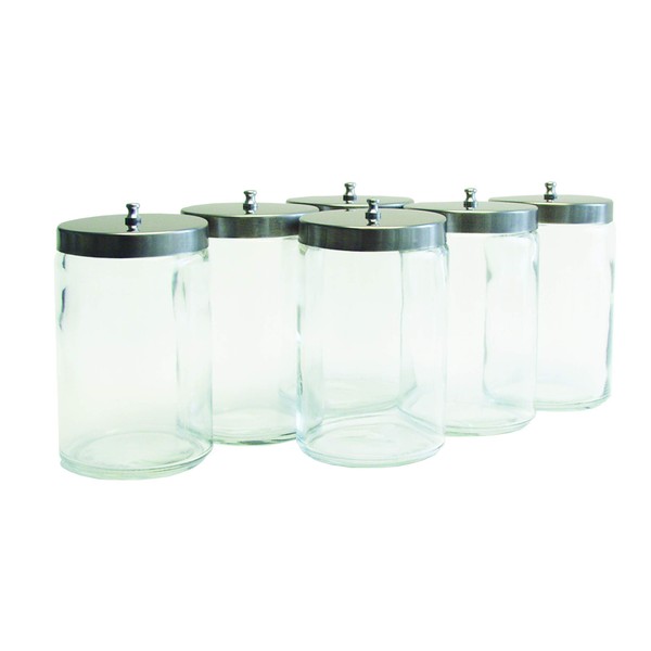 Grafco Unlabeled Flint Glass Sundry Jar with Cover - Transparent Supply Container with Aluminum Lid, 7" Height, 4.25" Diameter, Pack of 6, 3458