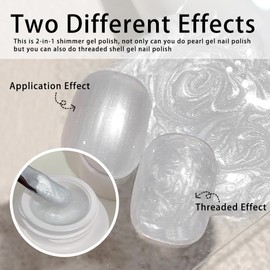 SMAILXIIYUE Pearl Gel Nail Polish, Pearl White Gel Polish Shimmer Mermaid Nail Polish Shell Swirl Thread Effect Glitter Soak Off UV LED (Pearl White, M)