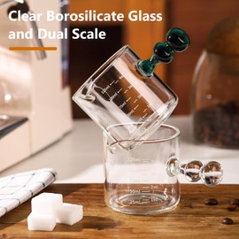 Espresso Shot Glasses with Handle, 120ml Espresso Cup with Single Spout, Clear Espresso Measuring Cup Glass for Barista Coffee Measure (Transparent)