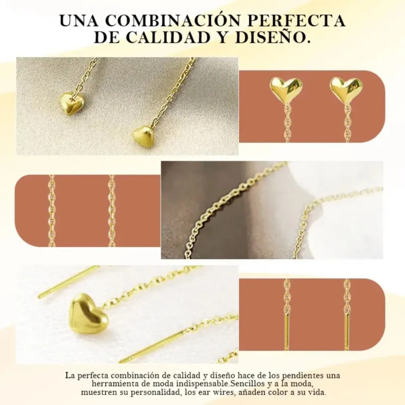 Aretes Corazón Largos Para Mujer Acero Inoxidable Regalos