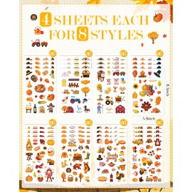 32 Sheets Fall Stickers: 648pcs Cartoon Stickers Farm Stickers Thanksgiving Stickers Autumn Stickers Pumpkin Stickers Waterproof Water Bottles Stickers Teacher Stickers for Students Teens Scrapbooks