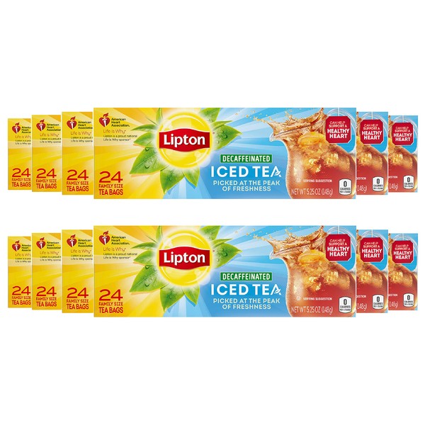 Lipton Decaffeinated Black Iced Tea Bags, 24 Count (Pack of 12)