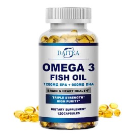 Triple Omega-3 Fish Oil Supplement 120 Capsules, EPA DHA Support for Heart Brain Joint Eye and Immune System Wellness, Daily Nutritional Supplement