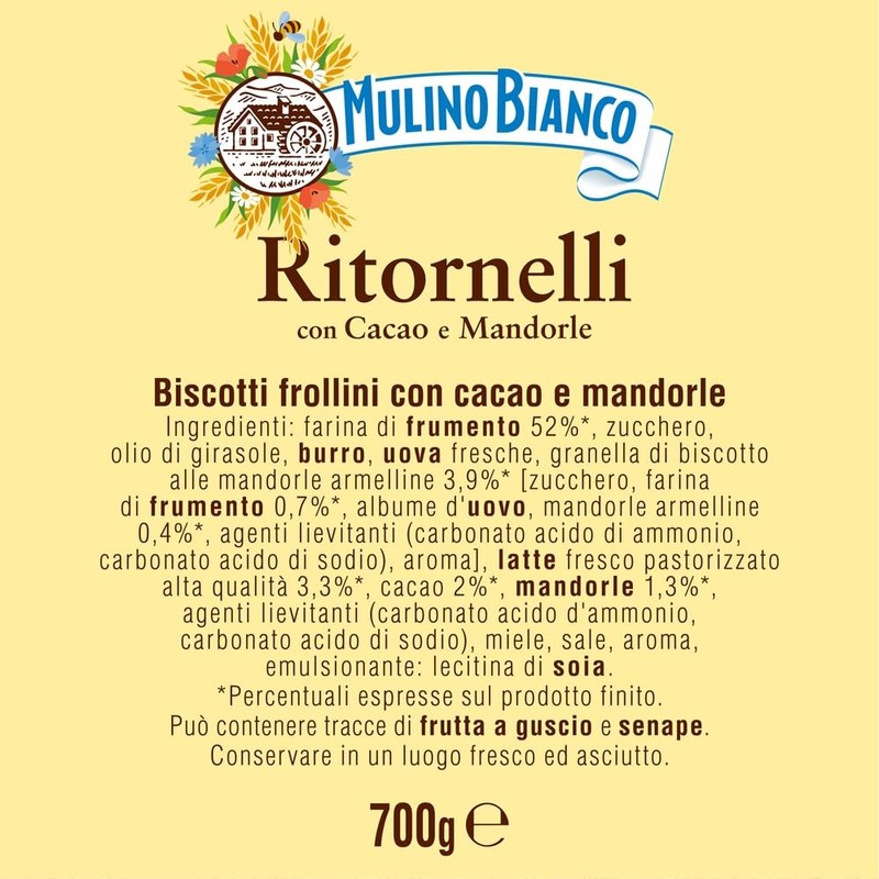 Mulino Bianco Biscotti Frollini Ritornelli con Cacao e Mandorle, Senza
