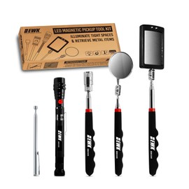 EWK 5 Pcs Telescoping Magnetic Pick Up Tool Kit with LED, Magnetic Sweepers with 1 to 8 lbs Pickup Rod, Extendable 360° Swivel Adjustable Inspection Mirror and Flexible LED Flashlight