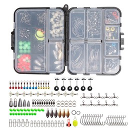 FOLANDO 183pcs Fishing Accessories Kit, Jig Hooks Bullet Bass Casting Weights Fishing Swivels Snaps Fishing Gear Set with Tackle Box