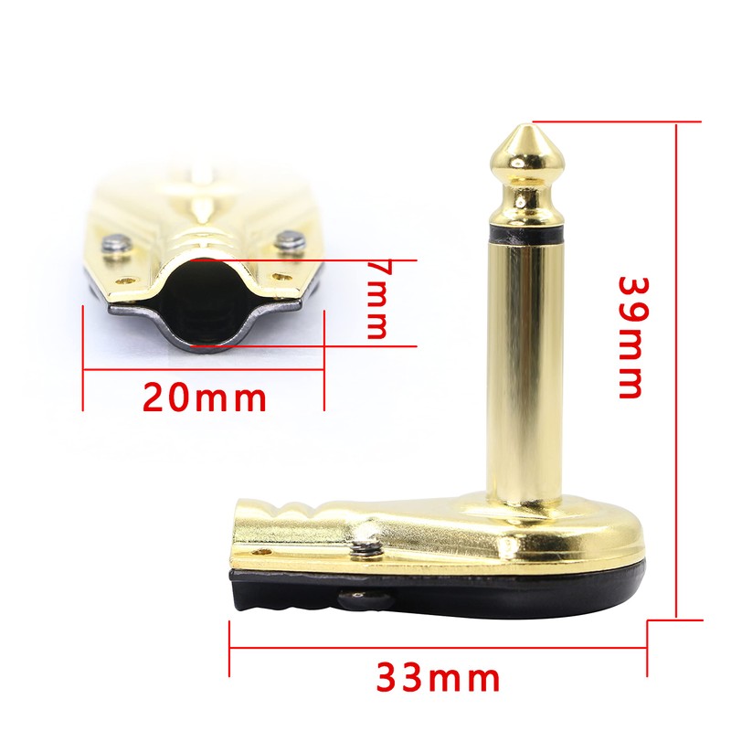 GELRHONR 6.35mm 1/4 inch 90 Degree Pancake Style Plug Connector,Gold