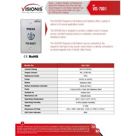 Visionis VIS-7001 Indoor Outdoor Weather and Waterproof Rated IP65 Stainless Steel Door Bell Type Round Request to Exit Button Standard Size for Door Access Control With LED Light NC COM and NO Output
