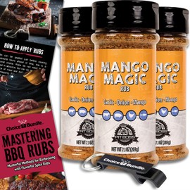 Pit Boss Mango Magic Premium BBQ Barbecue Mixed Seasoning Spice & Dry Rub 3 pk Choice Bundle (21.3 oz) + Guide & Keychain Bottle Opener (5 Items)!