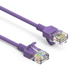 SF Cable 50ft Cat 6A UTP Slim Ethernet Network Booted Cable, RJ45 Plug, 28AWG, Pure Copper Wire - Purple