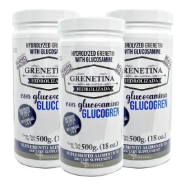 3 Botes Grenetina Hidrolizada Con Glucosamina 500 Grs Pretty Sabor N/A