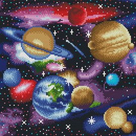 YEESAM ART Pre Printed Cross Stitch Kits for Adults Beginners, Galaxy Space Sun Moon Stars 11ct Stamped 36×36cm Embroidery Kit Wall Art Home Decor（11ct Printed）