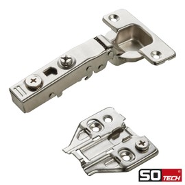 SOTECH Soft Close Pot Hinges 110° Corner Stop T48 with Quick Assembly Clip Pot Hinges Including Mounting Plates with Eccentric Adjustment Pot Strap with 3D Adjustment, Pack of 2