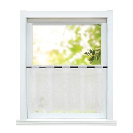 ESLIR Scheibengardine Landhaus Bistrogardine Küche Gardinen Transparent Vorhänge mit Stickerei Kurzgardine Bestickt Voile Blätter Weiß HxB 75x110cm 1 Stück