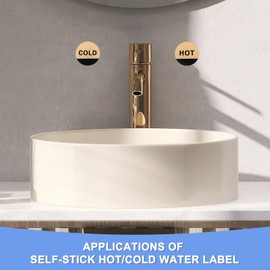 GLOKUUCA Self Stick Hot/Cold Water Label - 6 Pairs/12 Pack Child-Friendly Round Sticker Sign Fits for Faucet Sink - Self-Adhesive Acrylic Stickers - (Golden/Black)
