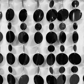 Dilcamrita Black Foil Fringe Curtain Backdrop, 20 Packs Black Metallic Tinsel Sequin Curtain Circle Dots Garland for Wedding, Birthday Party Decoration