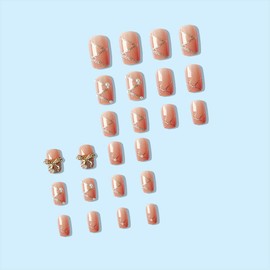 24 Pieces Round Pink Big Ribbon Nail Pearl Nail Tips for Taking Pictures, Weddings, Coming-of-age Ceremonies, Parties, After-parties, False Nails