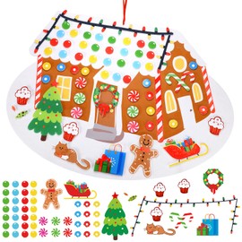 Mindsoft Gingerbread House Felt Christmas Tree Set 2.56ft with 60 Pcs Detachable Ornaments Wall Decor DIY Christmas Gingerbread House Crafts Kit for Holiday Decoration Xmas Party Favors Supply