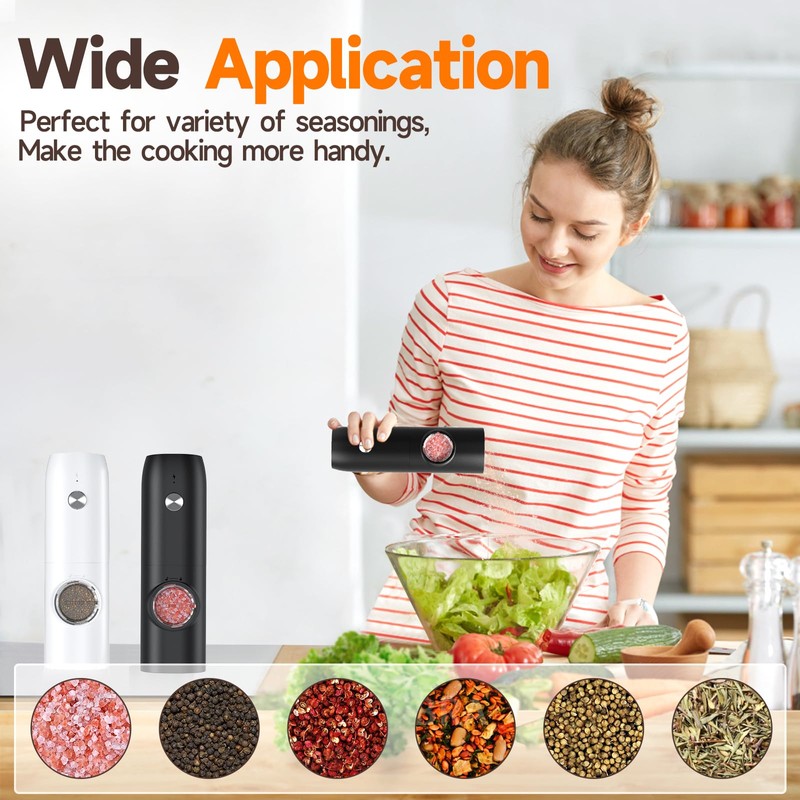 Electric Salt and Pepper Grinder Set (2 Pack), USB Rechargeable