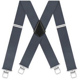Men's Suspender Heavy Duty for Men Grey Braces Adjustable with 4 Clips 2 inch Wide High Elastic X Style Suspenders For Men