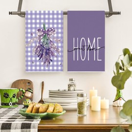 Rumkim Floral Kitchen Towels Dish Towels, Hummingbird Soft Absorbent Hand Towels 24 x 16 Inches Cardinal Bird Lover Gifts, Housewarming Gifts for New Home Women (Purple Flower)