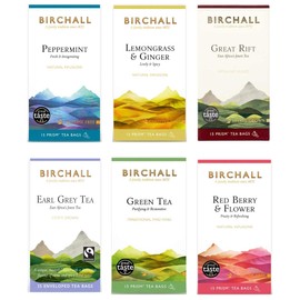 Birchall Tea- Pack of 6 Tea Bags with Flavors of Peppermint, Lemongrass and Ginger, Great Rift, Early Grey Tea, Green Tea, Red Berry and Flower, Tea Bags Bulk of 90 Bags Free from Prism teabags