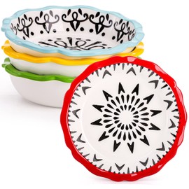 SOUJOY Set of 4 Porcelain Pie Pan, 6.5 Inch Small Pie Dish, 12 oz Individual Mini Pie Plate with Ruffled Edge, Round Pie Tin for Dinner, Dishwasher & Microwave & Oven Safe