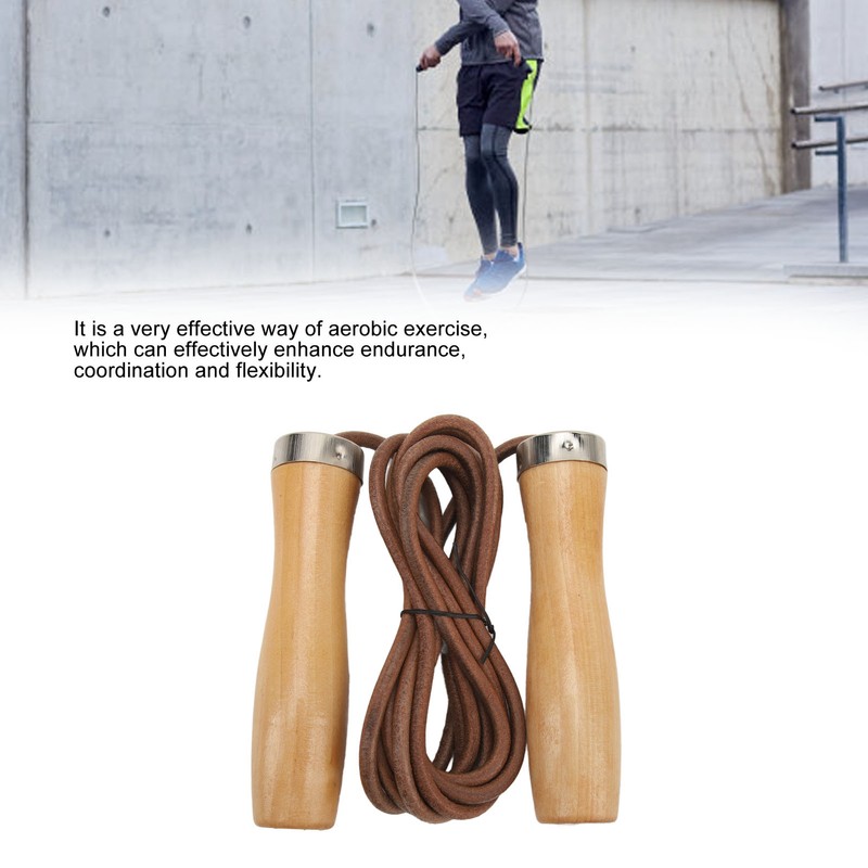 Jump Rope Cowhide Wooden Handle Portable Highly Effective Skipping Rope