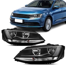 Headlights Assembly Compatible with 2011-2018 Volkswagen VW Jetta MK6 Sedan & Hatchback w/o DRL, Black Housing Clear Reflector