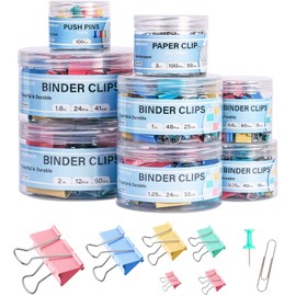 WORPSON 408 PCS Binder Clips Paper Clamps Assorted Sizes and Push Pins, Binding Paperwork Clamp Bulk, School Teachers Office Supplies (Multicolor)