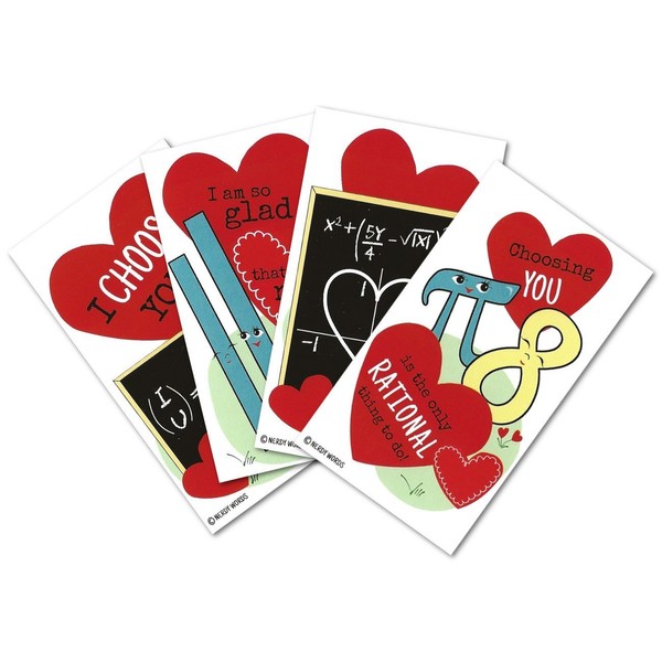 Mini Math-Themed Valentines (Set of 24, Wallet-Sized Cards) for Valentine's Day by Nerdy Words