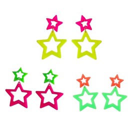 80s 90s Neon Earrings Set for Women Colorful Lightning Bolt Acrylic Drop Earrings Retro Love Heart Star Daisy Flower Dangle Earrings for 80's Outfit Glow Party Accessories Gifts-Style 4