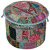 Stylo Culture Cotton Patchwork Embroidered Ottoman Stool Pouf Cover Green