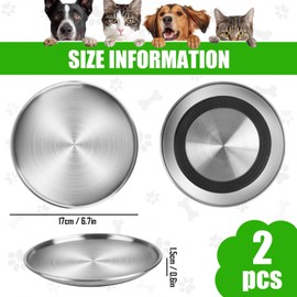 Cat Bowl, Set of 2 Stainless Steel Feeding Bowls, Cat Flat with Non-Slip Rubber Base, 17 cm Anti Whisker Fatigue Cat Harness Set for Kittens, for Cats and Small Animals