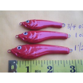 HOME MADE 21 PCS. SHAD BAIT LURE JIG, CASTING FISHING 3/4, 1, 1-1/2 OZ. 7 EACH, RED