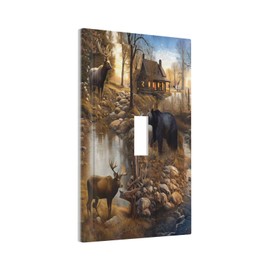 Bear Moose Lodge Woodland 1 Gang Single Toggle Light Switch Covers Decorative Wall Plate Switchplate Electrical Faceplate for Bedroom Bathroom Livingroom Decor