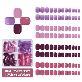 KADS Press on Nails Short Fake Nails ABS Artificial Full Cover Nails 4 Colors 12 Sizes 96 Pcs, Daily Press on Nail Art Women Girls DIY Decoration Nail Art Supplies (#4)