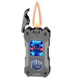 Smart Kerosene Lighter 4-Ignition Methods, Voice Activated Soft Flame Lighter, Metal Mecha Style Refillable Lighters with Cool Colorful Breathing Light (Brushed Grey, No Fuel)